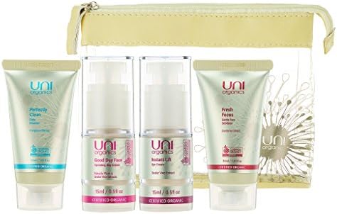 Certified Organic Skin Care Set – Facial Cleanser – Exfoliating Face Scrub - Anti-Aging Moisturizer Face Cream – Travel Size with Instant Lift Eye Cream 15ml by Uni Organics