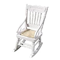 Binory Mini Woven Rocking Chair with Armrests for 1/12 Dollhouse Furniture,Fashion Modern Design Miniature Home Living Room Kids Pretend Toy,Creative Birthday Handcraft Gift(White)