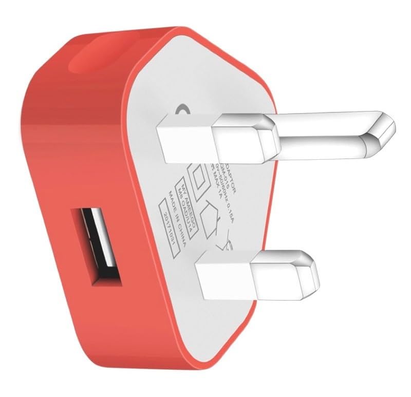 Themax® 1000mAh USB UK 3 Pin Plug Travel Charger Adapter CE Approved Compatible iPhone iPad All Models Samsung Galaxy HTC LG Sony Huawei Motorolla Etc (Red)