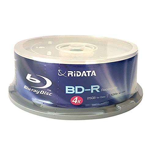 25 Pack Ridata 4X BD-R BDR 25GB Single Layer Blue Blu-ray Logo Recordable Blank Media Disc with Spindle Packing