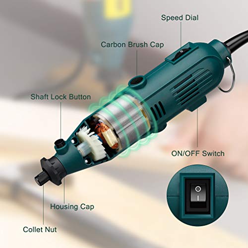 URCERI Rotary Tool Kit with Flex Shaft and 100 Accessories, 6 Adjustable speed, 120V/60HZ Frequency, 135W Power and 35000 rpm No-Load Speed, Multiple-Function for Craft Projects