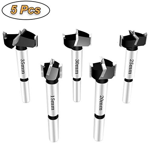 Forstner Drill Bit Set 5 Pcs 15mm-30mm Woodworking Hole Saw Drilling Cutting Tool Kits for Woodworking, Furniture, Door Hinge Boring Hole