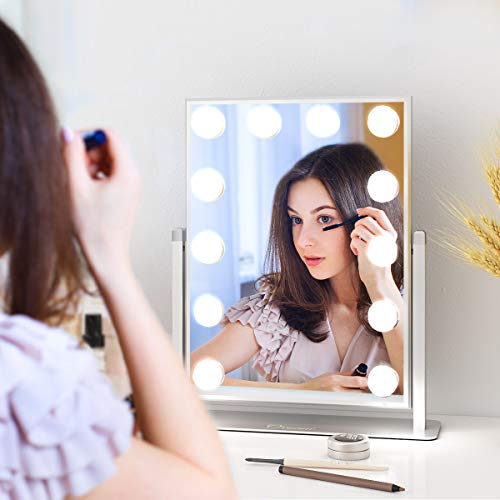 Ovonni Vanity Makeup Hollywood Mirror with 12 Detachable LED Bulbs and 2 Replacement Bulbs 2 Colors Touch Control Dimmable Brightness 360° Rotating for Bedroom Dressing Table(12 bulbs, Sliver) - Thumbnail 7
