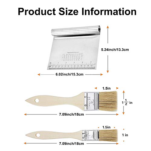 Pastry Brush Bench Scraper Set, Stainless Steel Dough Cutter, Natural