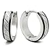 Stainless Steel Mens Hoop Earrings Stripe Bevel Edge Black Gold-tone Color 16mm