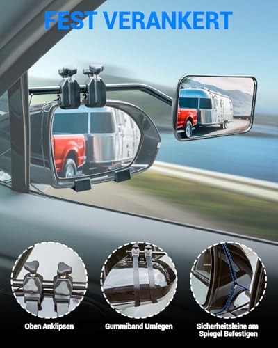 SUPAREE Caravan Mirror Car Mirror for Caravans Universal Additional Mirror Caravan Outdoor Convex Mirror Caravan 360° Rotation Adjustable for All Standard Vehicle Types (Pack of 2)