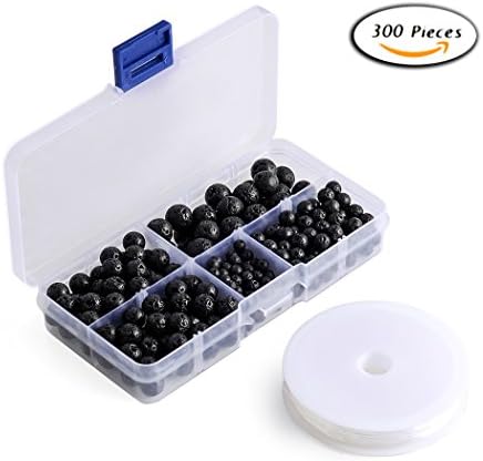 300 Pieces Black Lava Stone Beads Natural Gemstone Round Loose Beads with Crystal Thread String for Jewelry Making Findings Accessories