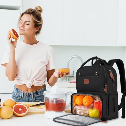MATEIN 15.6 Inch Laptop Picnic Backpack with Thermal Lunch Compartment, Women's Waterproof Work Backpack, Lunch Backpack for Office, Camping and Travel, Black