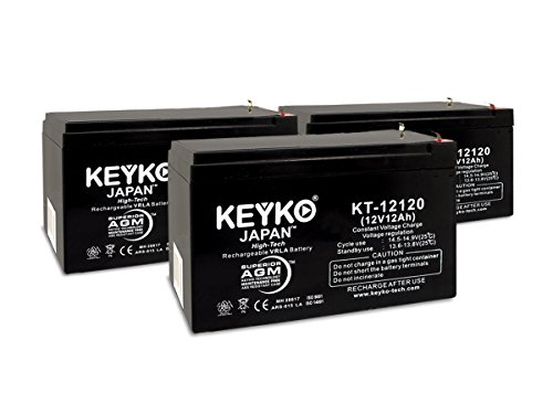 KEYKO Genuine KT-12120 12V 12Ah Rechargeable Battery SLA Sealed Lead Acid / AGM Replacement - F2 Terminal - 3 Pack