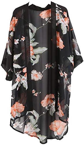 Women Swimsuit Bathing Suit Beach Cover up Chiffon Floral Kimono Cardigan