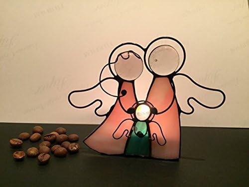 Handmade Fathers Day Gifts from Kids Stained glass Angel Guardian Angel Figurines Glasses Holder Angel Night Light Home Decor Gift for Christening