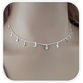 Celestial Choker Necklace 925 Sterling Silver/Star Moon Thunder Bolt Choker/Layering Necklace/Real Silver Not Plated/Gift for Her