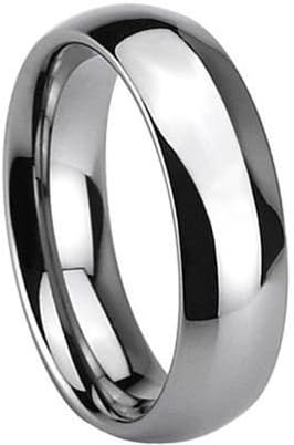 Tungsten Metal 8 mm (5/16 in) High Polished Comfort Fit Domed Wedding Band Ring Sz 6.5