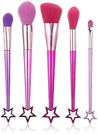 YINUO 5 Pcs Fashion Cute Star Handle Makeup Brush Set,Purple Cartoon Foundation Blush Powder Eyeline Cosmetic Brush Set For Highlight, Eyeshadow, Cheek, Contour and Powder Women Gift