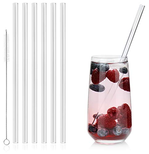 com-four® 6x Glasstrohalme spülmaschinenfest und wiederverwendbar - Glas Strohhalme für Cocktails - Trinkhalme Glas mit…
