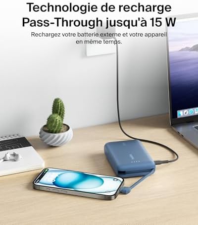 BoostCharge Batterie Externe 10 000 mAh avec Câble USB-C - Bleu