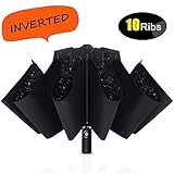 Bodyguard Inverted Windproof Umbrella with Teflon Coating, 10 Ribs Auto Open and Close Travel Umbrella, Portable Reverse Umbrellas with Leather Cover