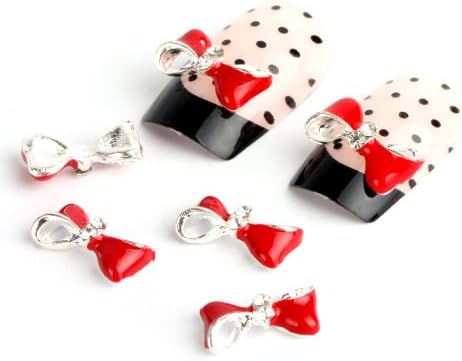 Yesurprise Silver Red Bow Tie 10 pieces Silver 3D Alloy Nail Art Slices Glitters DIY Decorations by GOYESTORE