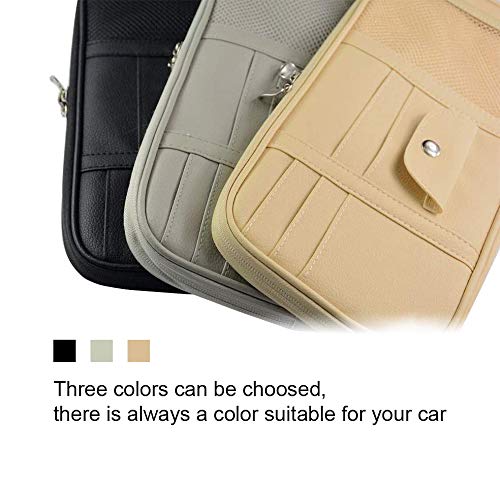 Car Sun Visor Organizer Bag,PU Leather Universal Auto Interior Accessories Pocket Organizer,Multi-Function Registration and Document Holder Pouch,Sunglasses Ticket Documents Pen Card Holder (Black) - Thumbnail 5