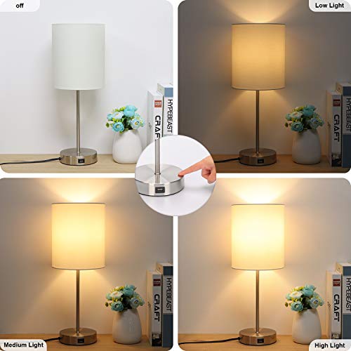 Touch Table Lamp with USB Charging Port, Dimmable Bedside Nightstand