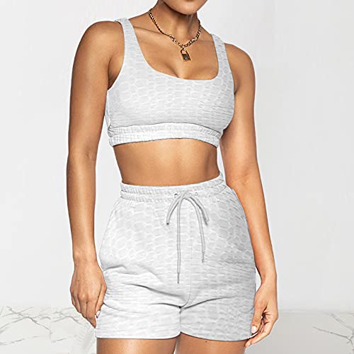 Womens Suit Solid Color Yoga Clothes Sports Suit Vest Shorts Two