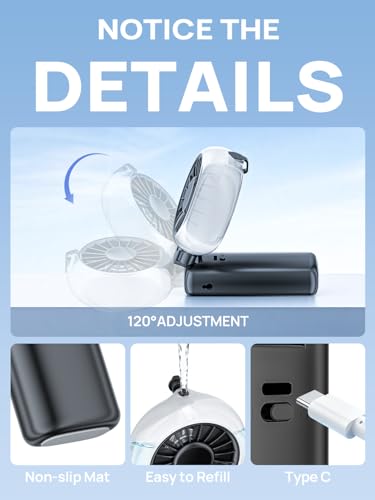 Portable Mini Misting Fan - 100 Speeds Small USB Rechargeable Fan, 6000 mAh 3-in-1 Folding Pocket Fan for Hand, Desk or Neck with LED Display, for Outdoor, Travel, Office (Black)