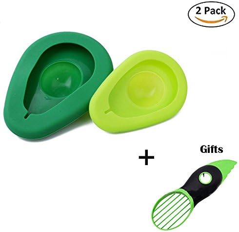 Avocado Saver and Holder Silicone Food Savers Avocado Fresh Keeper Storage Cover, Set of 2,Free Gift Avocado Slicer,Multi purpose avocado meat slice separator, special knife core remover