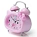 Plumeet Twin Bell Alarm Clock for Kids, Silent Non-Ticking Cartoon Quartz Loud Alarm Clock for Girls, Cute, Handheld Sized, Backlight, Battery Operated (Pink)