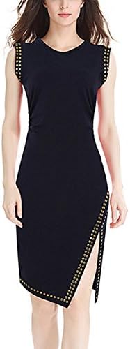 LECHEERS Women's Cocktail Dress Split Side Knee-Length Summer Party Dress Dark Blue S