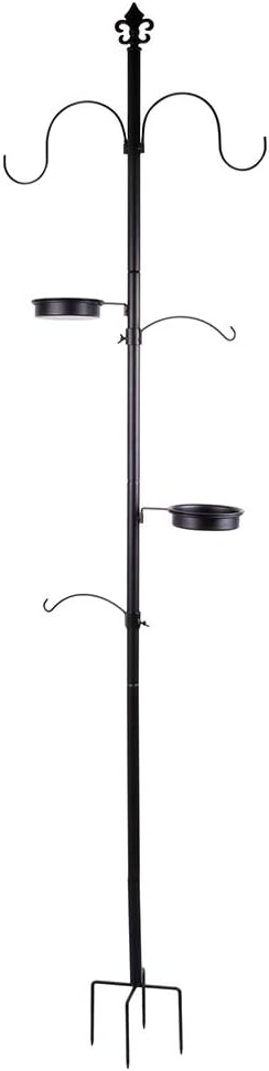 DAINTIER Bird Feeding Station Kit, Feeding Pole with Multi Feeders Hook Water Bowl Metal Mesh Planter Hanger