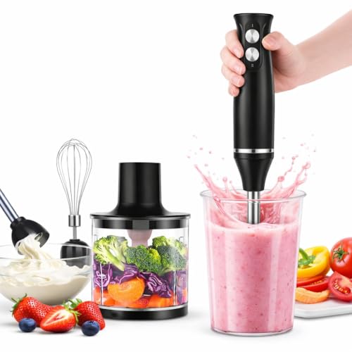 SKY-TOUCH Immersion Handheld Blender with Stainless Steel Blades, Egg Whisk, Beaker &500ml Chopper Bowl, Stick Mixer for Soup, Smoothie, Puree, Baby Food, 700ml Beaker - BPA-Free