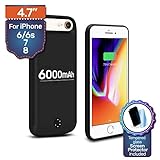 Backup Battery Charger Protective Case 6000mAh for iPhone 6 6s, iPhone7 & iPhone 8. Almost 230% Extra Juice, Fast-Charging Power Bank