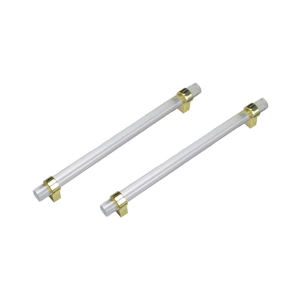 CONPHERON 2 Pcs Cupboard Pulls Handles Crystal Acrylic Cabinet Pull Handle Drawer Knobs Furniture Kitchen Door Handles Cabinet Knobs Gold 192mm