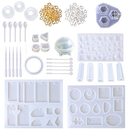225 Pcs Resin Jewelry Molds DIY Jewelry Casting Molds Tools Set Resin Jewelry Casting Molds Contains 16 Silicone Resin Jewelry Molds for DIY Jewelry Craft Making