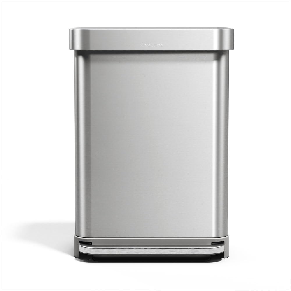 Photo 1 of *Dirty item/used* simplehuman 55 Liter / 14.5 Gallon Rectangular Hands-Free Kitchen Step Trash Can with Soft-Close Lid, Brushed Stainless Steel