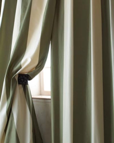 Hampton Ivory & green striped silk tafetta curtain/panel/drape (52"W X 96"L)