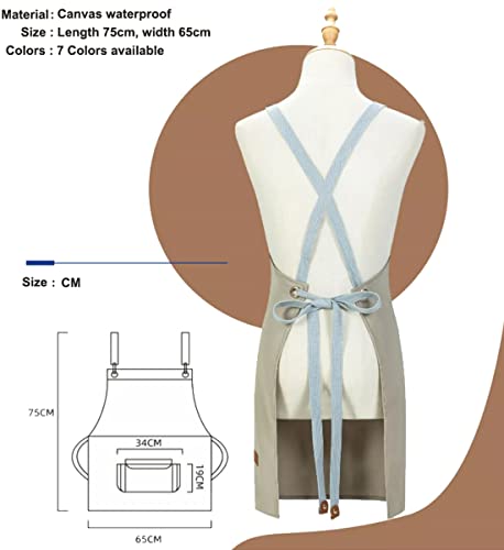Beauenty Chef Aprons, Cotton Canvas Cross Back Apron with Large Pockets for Women and Men, Heavy Duty Adjustable Cooking Apron, Work Waterproof Bib Apron for Cooking Baking Gardening