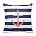 Navy Blue and Coral Anchor Pillow Cover Cushion Case Cotton Pillowcase with Invisible Zipper 18 x 18 Inches