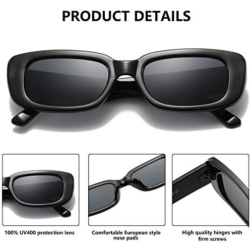 KUGUAOK Retro Rectangle Sunglasses Women and Men Vintage Small Square