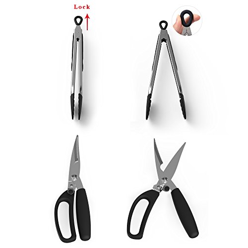 Grill BBQ Tools Accessories Set, Betetori Stainless Steel Tongs, Fish Turner and Kitchen shears