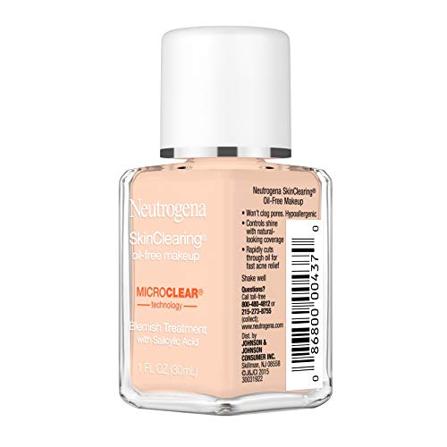 NEUTROGENA SKINCLEARING OIL-FREE ACNE AND BLEMISH FIGHTING LIQUID FOUNDATION WITH SALICYLIC ACID ACNE MEDICINE, SHINE CONTROLLING, FOR ACNE PRONE SKIN, 80 MEDIUM BEIGE, 1 FL. OZ