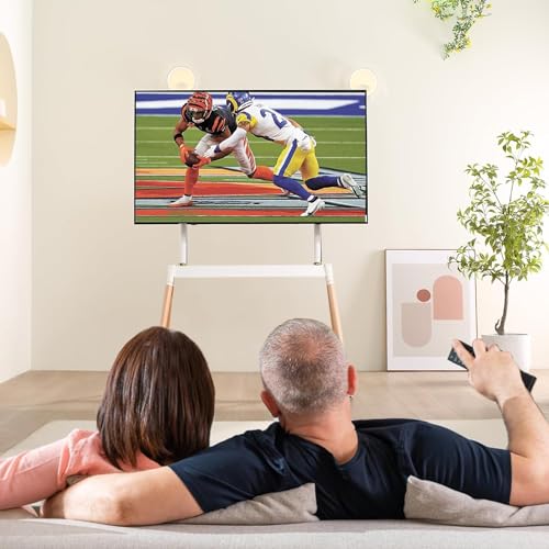 Fydeamer Easel TV Stand, Modern Easel TV Floor Stand, Artistic Corner TV Stand for 55-86inch LED LCD OLED Screens, Height Adjustable, 4 Legs Studio Display Stand for Bedroom, Living Room(White)