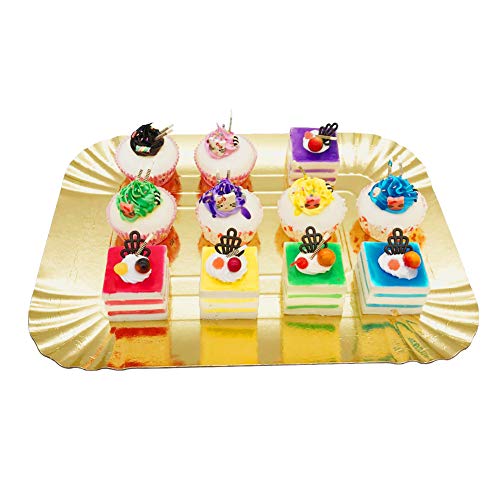 Set of 12 Pcs Cupcake Stands Gold Paper Cardboard Disposable Cake Candy Fruits Dessert Plate Rectangular Round Serving Tray for Wedding Home Birthday Party