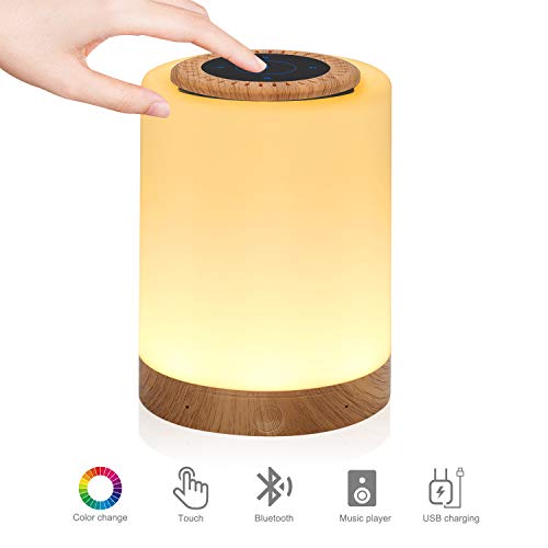 Touch Lamp Bluetooth Speaker，Portable LED Touch Sensor Table Lamp Dimmable Multi-Color Changing Night Light, MP3 Player, Handsfree Calls Bluetooth Speaker Support TF Carte Rechargeable