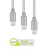 iPhone Charger Cable,MarchPower 3Pack 3ft 6ft10ft Tangle Free Nylon Braided Lightning Cable 8 Pin USB Charging Cord for Apple iPhone 7 SE6 6 plus 6s plus 5 iPad Air Mini iPod Nano Touch (Gray)
