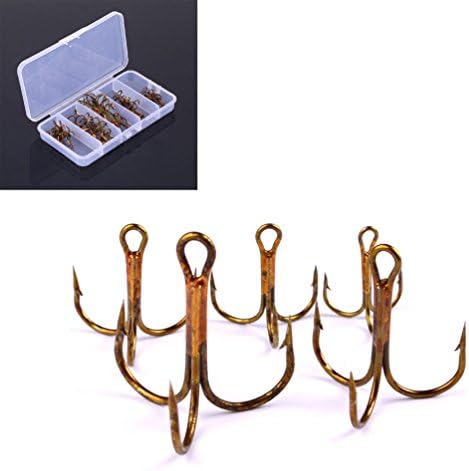 50PCS Fishing Hook Sharpened Treble Hooks Include 5 Size 2/4/6/8/10 Fish Tackle Hook (Brown)