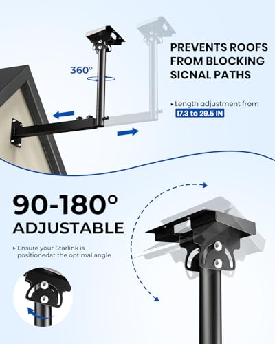 Tckasdj Starlink Gen 3 Mount, 360°Adjustable Starlink Wall Mount Telescoping Support Arm with Pipe Adapter for Concrete Walls/Wood Walls, Easy Installation for Starlink Standard 4/4X/V3