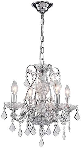 ANJIADENGSHI Traditional Vintage Crystal Chandelier 4 E12 Bulbs Candelabra Lighting Fixture with Adjustable Hanging Height for Dining Living Room Foyer Office, Chrome
