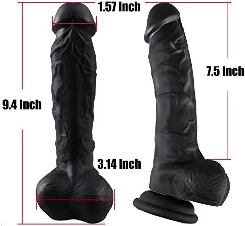 9.4 Inch Realistic Huge Dil-d-ò & Safe Material silicone Dil-d-òs toy with Hands-Free Suction Cup Big Dil-d-ò for Beginner 085 Black 04a