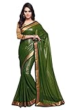 Mirchi Fashion Women's Glittering Work Wedding Traditional Indian Saree Dark Green
